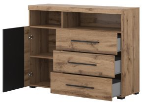 Helvetia meble - Kommode Roger – Eiche Wotan/Eiche Wotan/Schwarz matt – 22N2ZH47