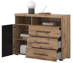 Helvetia meble - Kommode Roger – Eiche Wotan/Eiche Wotan/Schwarz matt – 22N2ZH47