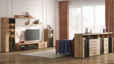 Helvetia meble - Kommode Roger – Eiche Wotan/Eiche Wotan/Schwarz matt – 22N2ZH47