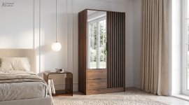 Kleiderschrank Nelly 2D mit Spiegel – Nussbaum