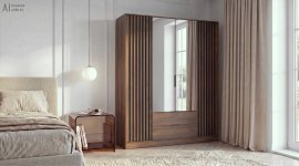 Kleiderschrank Nelly 4D mit Spiegel – Nussbaum