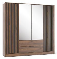Kleiderschrank Nelly 4D mit Spiegel – Warmia-Nussbaum