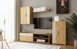 Wohnzimmer-TV-Regal Benson - Eiche Artisan/Kaschmir