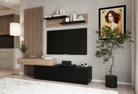 Wohnzimmer-TV-Regal Camino - Eiche Artisan/Schwarz