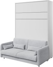 Komplett Bett im Schrank, graues Kopfteil, graues Sofa, LED, Matratze Linz - Bed Concept 12 - 160x200 cm - weiß