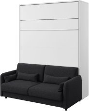 Komplett Bett im Schrank, Graphit Kopfteil, Graphit Schlafsofa, LED, Matratze Graz - Bed Concept 12 - 160x200 cm - weiß