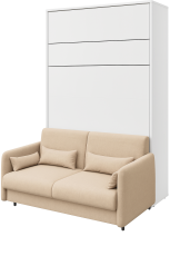 Komplett Bett im Schrank, beigefarbenes Kopfteil, beiges Schlafsofa, LED, Matratze Graz - Bed Concept 12 - 160x200 cm - weiß