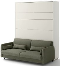 Komplett Bett im Schrank, grünes Kopfteil, grünes Schlafsofa, LED, Matratze Graz - Bed Concept 12 - 160x200 cm - weiß