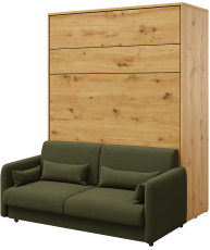 Komplett Bett im Schrank, grünes Kopfteil, grünes Sofa, LED, Matratze Graz - Bed Concept 12 - 160x200 cm - Artisan Eiche