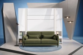 Komplettbett im Schrank, grünes Kopfteil, grünes Schlafsofa, Schränke, LED, Matratze Bed Concept 13 - 180x200 cm - weiß