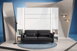 Set Bett im Schrank, Graphit Kopfteil, Graphit Schlafsofa, Schränke, LED, Matratze Bed Concept 13 - 180x200 cm - weiß