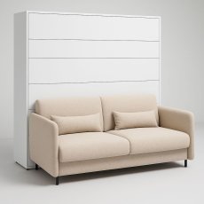 Komplett Bett im Schrank, beige Kopfteil, beiges Schlafsofa, LED, Matratze Bed Concept 13 - 180x200 cm - weiß
