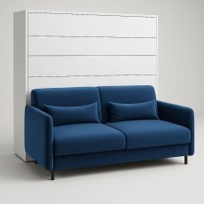 Set Bett im Schrank, blaues Kopfteil, blaues Sofa, LED, Matratze Bed Concept 13 - 180x200 cm - weiß