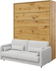 Komplett Bett im Schrank, graues Kopfteil, graues Schlafsofa, LED, Matratze Bed Concept 13 - 180x200 cm - Artisan Eiche