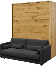 Set Bett im Schrank, Kopfteil Graphit, Schlafsofa Graphit, LED, Matratze Bed Concept 13 - 180x200 cm - Artisan Eiche