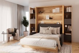 Set: Bett-im-Schrank BC-17, BC-19 Schlafsofa, 3x LED, 2x BC-23 – Cashmir/Artisan, Matratze Lenart – Bed Concept BC-12 – 160x200 cm – Artisan/Grafit