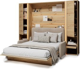 Set mit Bett im Schrank BC-12, Kopfteil BC-17, Sofa BC-19, 3xLED, Schränke 2x BC-07, Matratze – 160x200 cm – Artisan/Beige