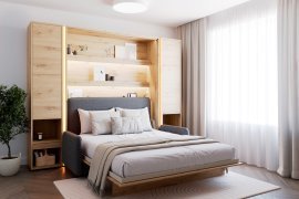 Set: Bett im Schrank BC-12, Kopfteil BC-17, Sofa BC-19, 3x LED, Schränke 2x BC-07, Matratze – 160x200 cm – Artisan/Grafit