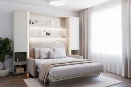 Set bestehend aus Schrankbett BC-12, Kopfteil BC-17, Sofa BC-19, 3x LED, 2x Schränken BC-07 und Matratze – 160x200 cm – Cashmir/Beige