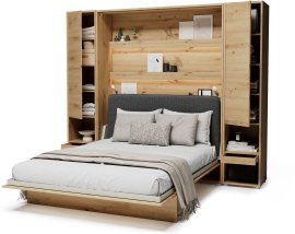 Set: Bett im Schrank BC-12, Kopfteil BC-17, 1xLED, Schränke 2x BC-07, Matratze – 160x200 cm – Artisan/Grafit