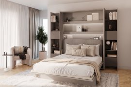 Set Bett-im-Schrank, BC-33, BC-35 Dreisitzer, 3x LED, 2x BC-23 – grau/Grafit, Matratze Lenart – Bed Concept BC-13 – 180x200 cm – grau