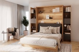 Set bestehend aus Schrankbett BC-13, Kopfteil BC-33, 1x LED, 2x Schränken BC-23 und Matratze – 180x200 cm – Artisan/Grafit