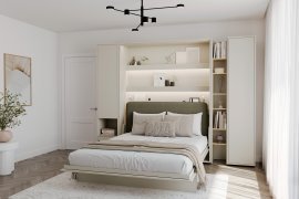 Set bestehend aus Bett im Schrank BC-13, Kopfteil BC-33, 1x LED, Schränken BC-07, BC-21, BC-24 – Kaschmir, Matratze – 180x200 cm – Kaschmir/Grün