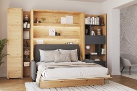 Set aus Schrankbett BC-13, Kopfteil BC-33, Sofa BC-35, 3x LED, Schränken BC-21, BC-24, BC-22 – Artisan, Matratze – 180x200 cm – Eiche Artisan/Grafit