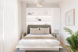 Set bestehend aus Bett im Schrank BC-13, Kopfteil BC-33, Sofa BC-35, 3x LED, Schränken BC-07 und Matratze – 180x200 cm – Weiß/Grün