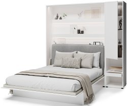 Bed Concept - Set aus Schrankbett BC-13, Kopfteil BC-33, 1x LED, Schränken BC-07 und Matratze – 180x200 cm – Weiß/Grau