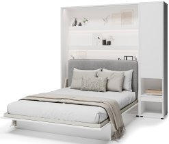 Bed Concept - Set aus Schrankbett BC-13, Kopfteil BC-33, 1x LED, Schränken BC-07 und Matratze – 180x200 cm – Weiß/Grau