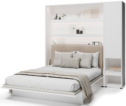Bed Concept - Set Klappbett im Schrank BC-12 mit Kopfteil BC-17, 1x LED, Schränke BC-07, Matratze – 160x200 cm – Weiß/Beige