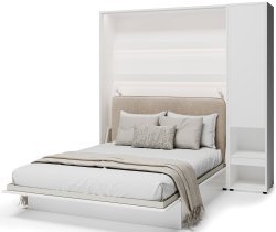 Bed Concept - Set Klappbett im Schrank BC-12 mit Kopfteil BC-17, 1x LED, Schränke BC-07, Matratze – 160x200 cm – Weiß/Beige