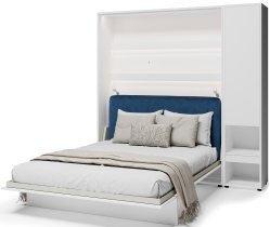 Bed Concept - Set: Bett im Schrank BC-13, Kopfteil BC-33, 1xLED, Schränke BC-07, Matratze – 180x200 cm – weiß/blau