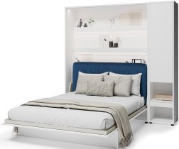 Bed Concept - Set: Bett im Schrank BC-13, Kopfteil BC-33, 1xLED, Schränke BC-07, Matratze – 180x200 cm – weiß/blau