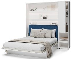 Bed Concept - Set: Bett im Schrank BC-13, Kopfteil BC-33, 1xLED, Schränke BC-07, Matratze – 180x200 cm – weiß/blau