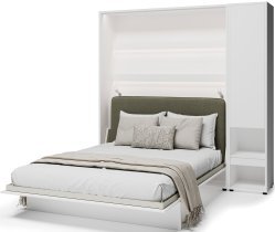 Bed Concept - Set Schlafbett im Schrank BC-01, Kopfteil BC-16, 1x LED, Schränke BC-07, Matratze – 140x200 cm – Weiß/Grün
