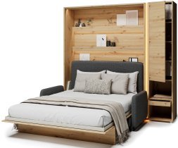 Bed Concept - Set: Bett-im-Schrank BC-12, Kopfteil BC-17, Sofa BC-19, 3x LED, Schränke BC-07, Matratze – 160x200 cm – Eiche Artisan/Grafit