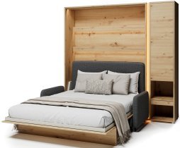 Bed Concept - Set: Bett-im-Schrank BC-12, Kopfteil BC-17, Sofa BC-19, 3x LED, Schränke BC-07, Matratze – 160x200 cm – Eiche Artisan/Grafit