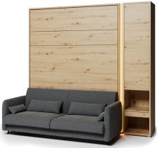 Bed Concept - Set: Bett-im-Schrank BC-12, Kopfteil BC-17, Sofa BC-19, 3x LED, Schränke BC-07, Matratze – 160x200 cm – Eiche Artisan/Grafit