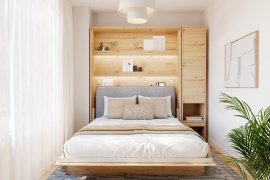 Set: Bett im Schrank BC-12, Kopfteil BC-17, 1xLED, Schränke BC-07, Matratze – 160x200 cm – Eiche Artisan/Grau