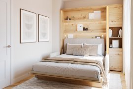 Set: Bett im Schrank BC-12, Kopfteil BC-17, Sofa BC-19, 3xLED, Schränke BC-08, Matratze – 160x200 cm – Eichenoptik Artisan/Beige