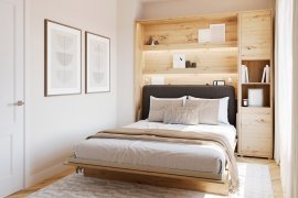 Set aus Bett im Schrank BC-13, Kopfteil BC-33, 1x LED, Schränke BC-08, Matratze – 180x200 cm – Eiche Artisan/Grafit