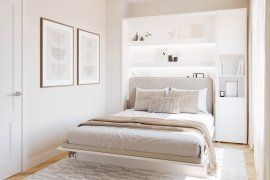 Set aus Schrankbett BC-13, Kopfteil BC-33, 1x LED, Schränken BC-08 und Matratze – 180x200 cm – Weiß/Beige