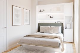 Komplettset Bett im Schrank BC-13, Kopfteil BC-33, 1x LED, Schränke BC-08, Matratze – 180x200 cm – Weiß/Grün