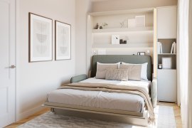 Komplettset: Bett im Schrank BC-12, Kopfteil BC-17, Sofa BC-19, 3x LED, Schränke BC-08, Matratze – 160x200 cm – Kaschmir/Grün