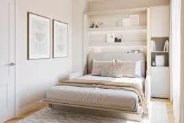 Komplettset: Bett im Schrank BC-12, Kopfteil BC-17, Sofa BC-19, 3x LED, Schränke BC-08, Matratze – 160x200 cm – Kaschmir/Beige