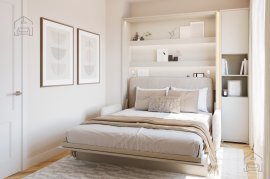 Set: Bett-im-Schrank BC-01, Kopfteil BC-16, Sofa BC-18, 3x LED, Schränke BC-08, Matratze – 140x200 cm – Kaschmir/Beige