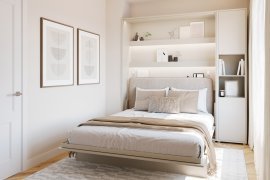 Set: Bett im Schrank BC-12, Kopfteil BC-17, 1x LED, Schränke BC-08, Matratze – 160x200 cm – Kaschmir/Beige