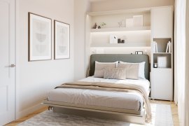 Set aus Schrankbett BC-13, Kopfteil BC-33, 1x LED, Kleiderschrank BC-08, Matratze – 180x200 cm – Kaschmir/Grün